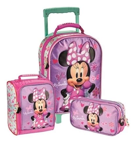 Maleta Con Ruedas Scool Minnie Set Escolar Tela C Pvc Med Cuotas Sin