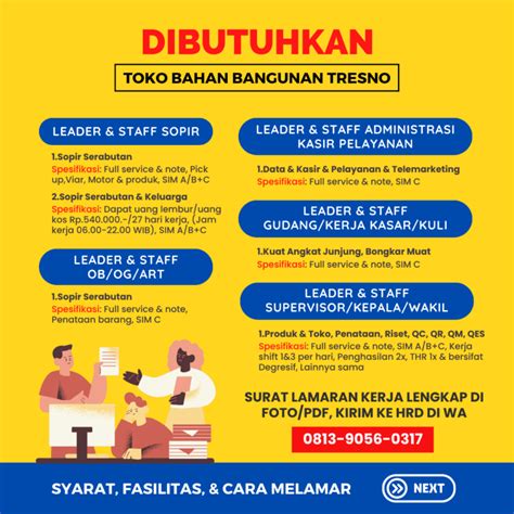 Lowongan Kerja Leader Staff Sopir Leader Staff Administrasi Kasir