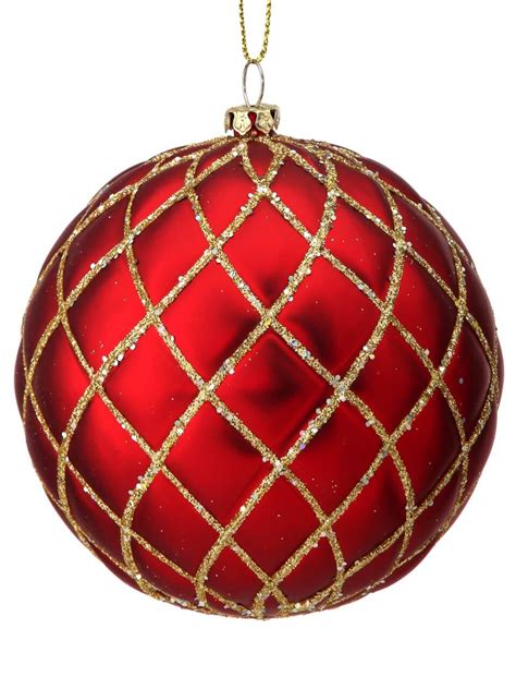 10 CM Red Matte Glitter Quilted Ball Ornament - Decorator's Warehouse