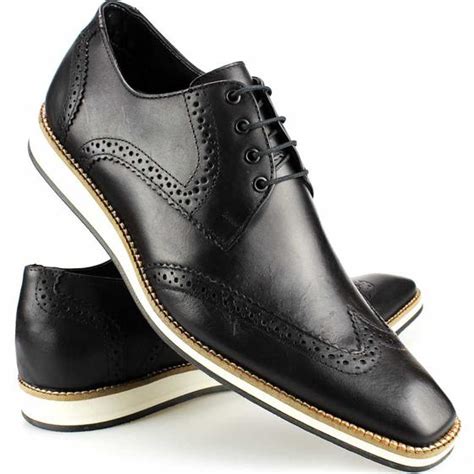 Sapato Social Casual Masculino Oxford Brogue Preto De Couro E Solado