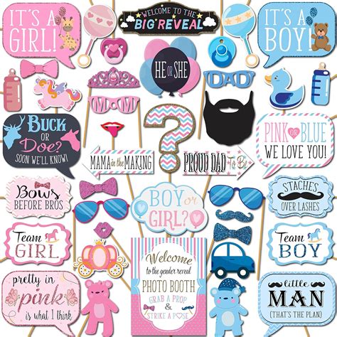 Gender Reveal Photo Booth Props 41 Pc Photobooth Kit With