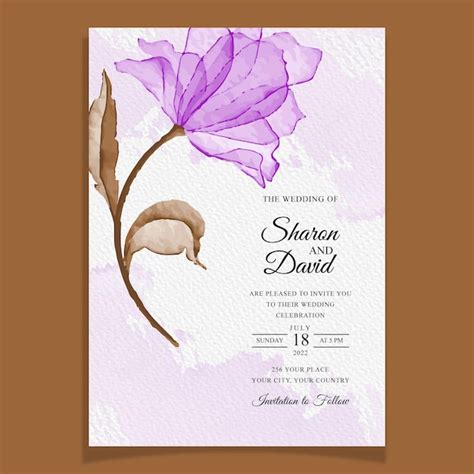 Plantilla De Invitación De Boda Con Decoración De Flores Y Hojas De Rosas De Acuarela Vector