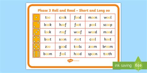 Phase 3 Long And Short Oo Phoneme Roll And Read Mat