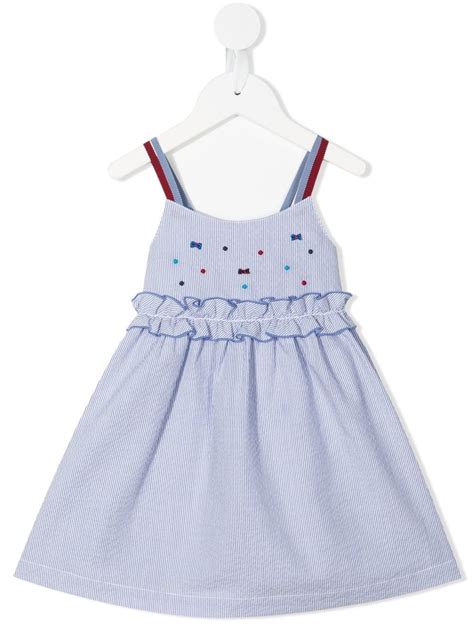 Contrast Strap Cotton Dress From Familiar Featuring Blue White Red