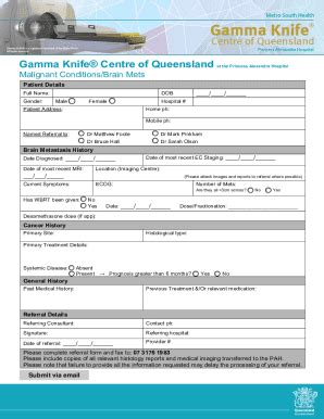 Fillable Online Metrosouth Health Qld Gov Gamma Knife Referral Form