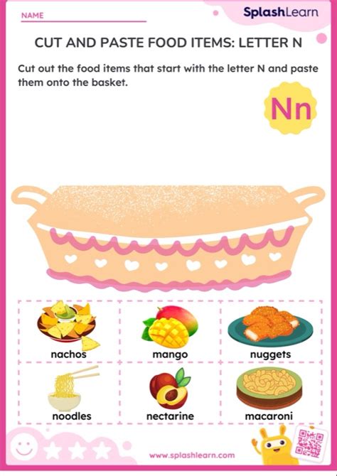 Cut And Paste Food Items Letter N Printable Ela Worksheet