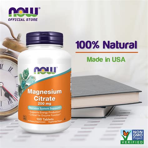 NOW Supplements Magnesium Citrate 200 Mg Enzyme Function Nervous