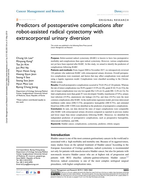 Pdf Predictors Of Postoperative Complications After Robot Assisted