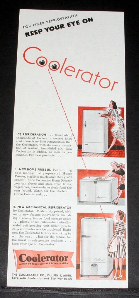 1944 Old Magazine Print Ad Coolerator Refrigerator Is No Finer