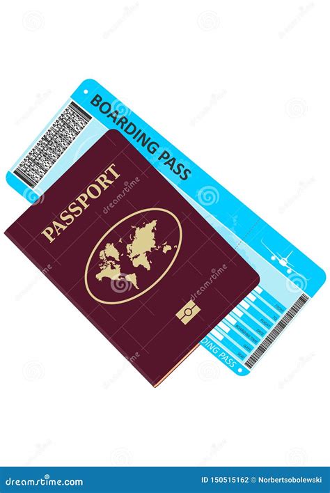 Passport And Plane Ticket Boarding Pass Ticket Icon Stock Illustration