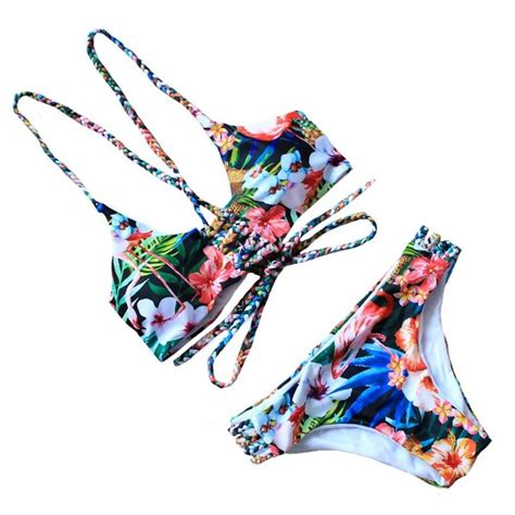 Womens Handmade Braided Rope Cross Strap Bikini Set Push Up Padded