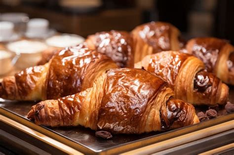 Premium Ai Image Chocolate Croissants In Bakery