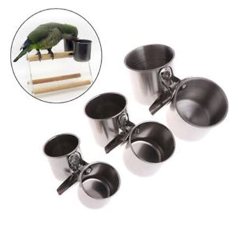 Food Water Feeding Bird Cups Stainless Steel Parrot Cage Stand Uygun