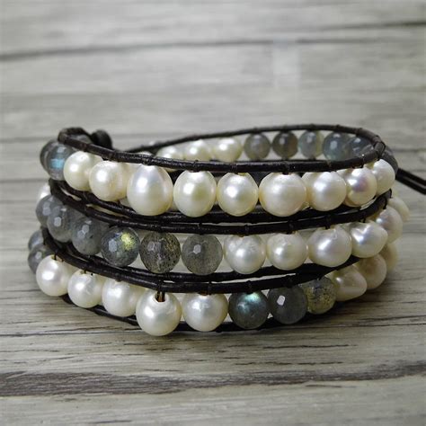 Buy Facted Grey Beads Real Pearl Bracelet Boho Pearl