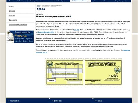 Nuevos precios para obtener el Numero de Identificación Tributaria NIT