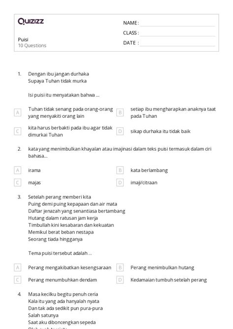 50 Lembar Kerja Puisi Untuk Kelas 6 Di Quizizz Gratis And Dapat Dicetak