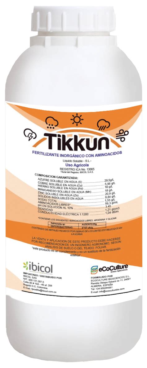 Fertilizante para manejo de estrés en plantas Tikkun x 1 lt Croper