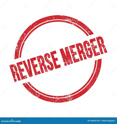 Reverse Merger Text Written On Red Grungy Round Stamp Stock