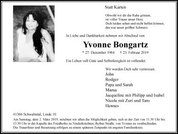 Alle Traueranzeigen F R Yvonne Bongartz Trauer Rp Online De