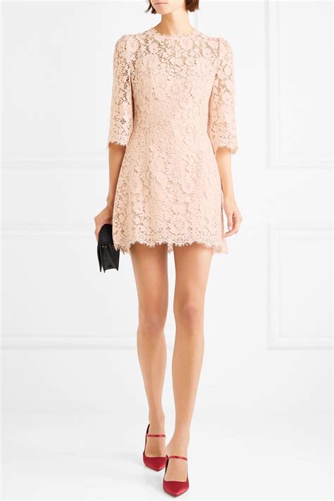 Dolce And Gabbana Crystal Embellished Corded Lace Mini Dress In Blush