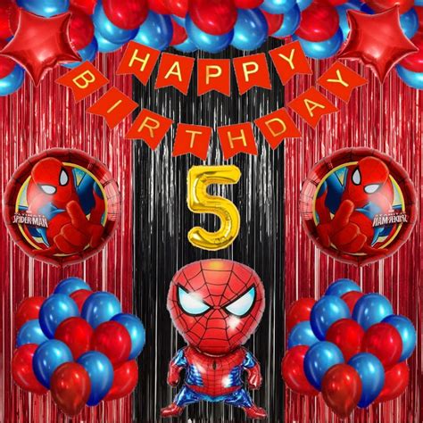 Gleam No 5 Gold Balloons With Spiderman Theme Birthday Decoration