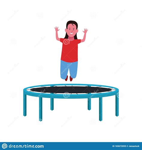 Joyeuse Fille Sautant Sur Trampoline Illustration De Vecteur