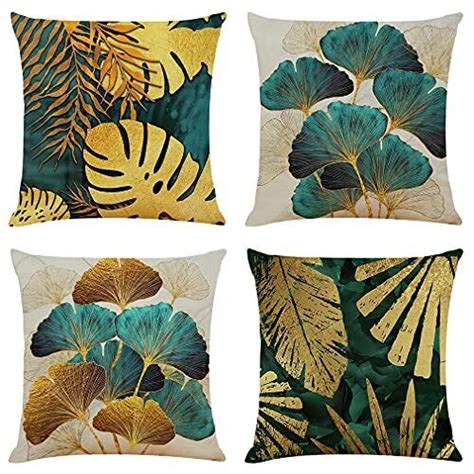 Decorative Teal And Gold Throw Pillow Covers X Set Of Outdoor