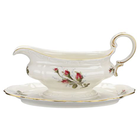 Sauciere Mit Teller Einteilig Rosenthal Pompadour Moosrose Mit Goldrand