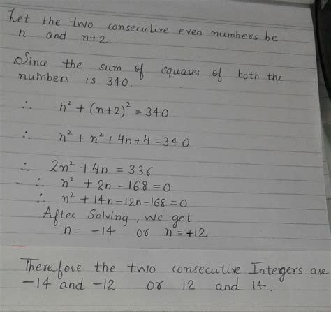 Find Two Consecutive Even Integers Whose Squares Have The Sum 3401 C718ress Mathematics