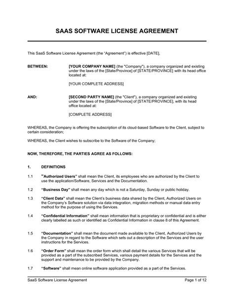 Saas License Agreement Template