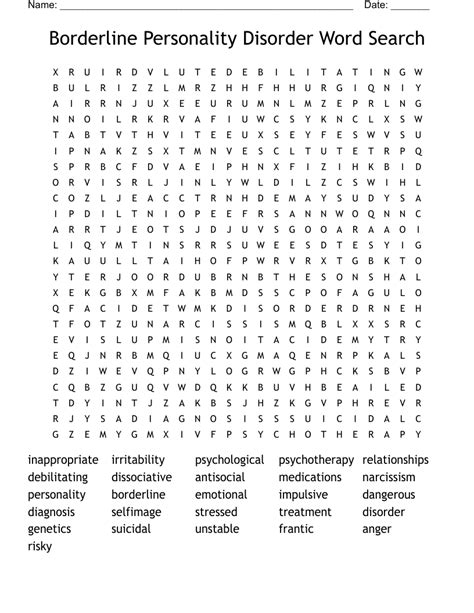 Borderline Personality Disorder Word Search Wordmint