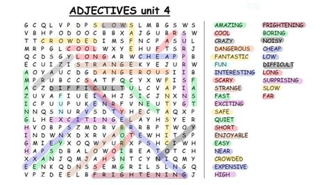 Adjetivos Sopa De Letras Resuelta Solved Adjective Wordsearch Puzzle