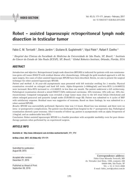 Pdf Robot Assisted Laparoscopic Retroperitoneal Lymph Node