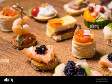 Exquisite Selection Of Luxury Canapes Appetizer Ready To Be Served For