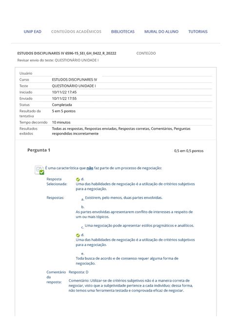 Revisar Envio Do Teste Question Rio Unidade I Estudos Disciplinares