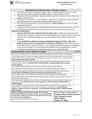 Fillable Online Opi Mt Requirements For Montana Class Educator