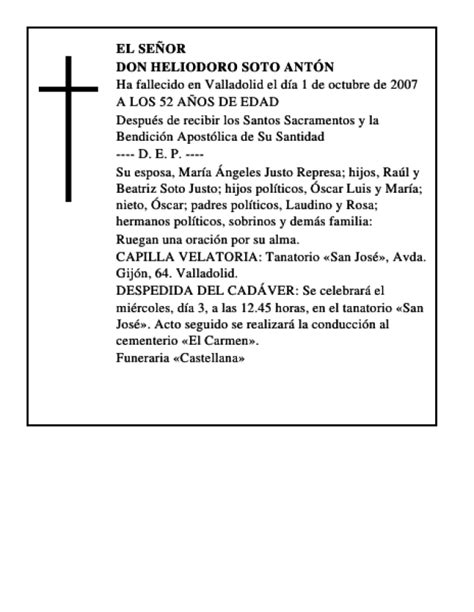 DON HELIODORO SOTO ANTÓN Esquela Necrológica El Norte de Castilla