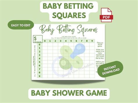 Editable Baby Guessing Game Template Baby Betting Squares Game Fun