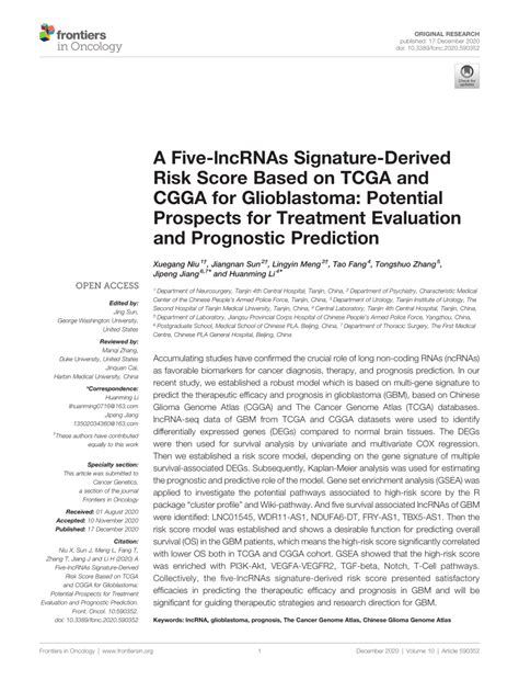 Pdf A Five Lncrnas Signature Derived Risk Score Based On Tcga And