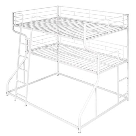 White Full Xl Over Twin Xl Over Queen Size Metal Triple Bunk Bed With Long And Short Ladder