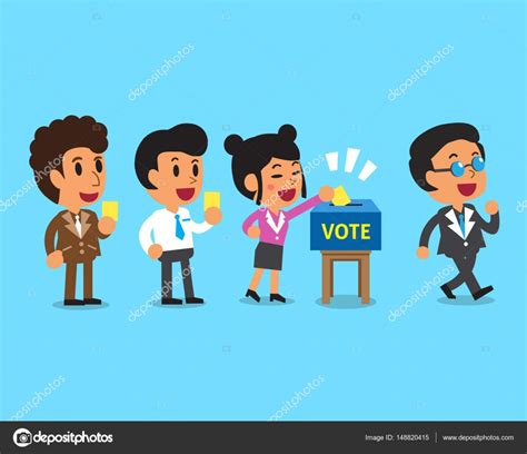 Cartoon People Putting Voting Paper In The Ballot Box Stock Vector