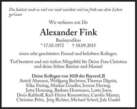 Traueranzeigen Von Alexander Fink SZ Gedenken De