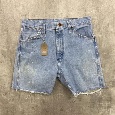 Wrangler Jorts Straight Leg Light Blue Wash Raw Depop