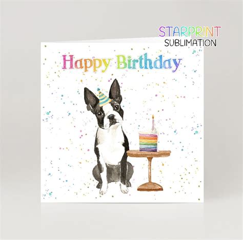 Boston Terrier Happy Birthday Card Fun Dog Greeting Card 6 X 6 Blank