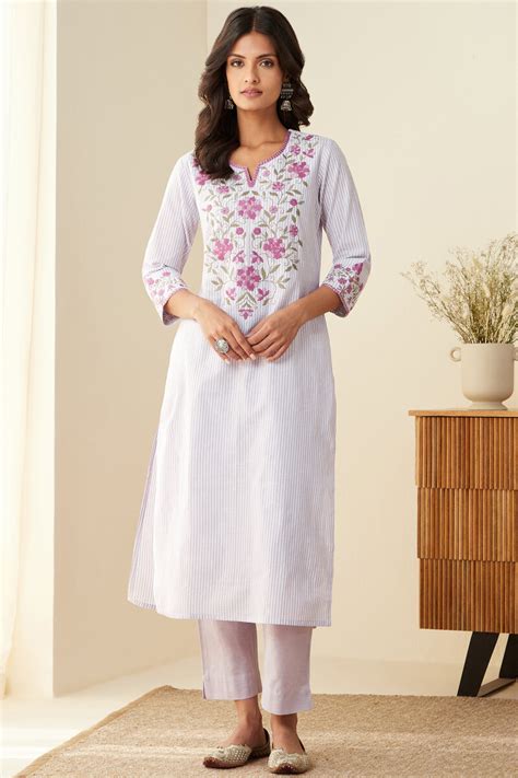 Buy Purple Handcrafted Straight Cotton Kurta For Women FGMK24 107