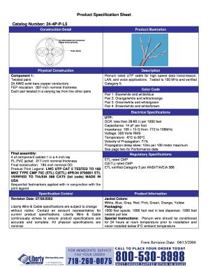 Fillable Online Product Specification Sheet Catalog Number P P L