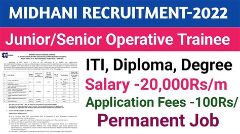 Midhani Recruitment Junior Senior Operative Trainee Iti Diploma