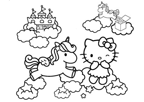 Hello Kitty And A Pretty Unicorn In The Sky Hello Kitty Coloring