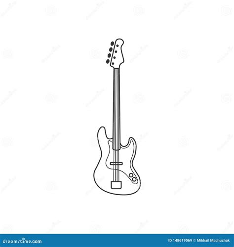 Bass Guitar Black And White Icon Isolated Vector String Set Stock Vector Illustration Of