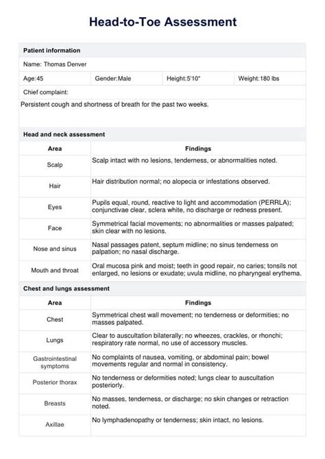 Head To Toe Assessment And Example Free Pdf Download